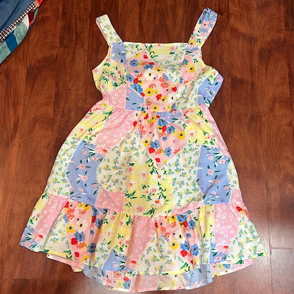 Size large shein multicolor floral mini dress with back tie